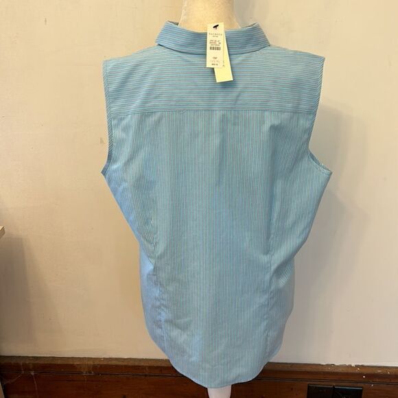 Talbots blue striped sleeveless wrinkle resistant blouse Size 16 P New - Picture 7 of 9